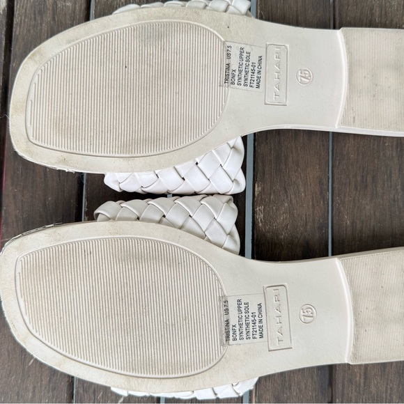 Tahari White Woven Leather Sandals Elegant Slip-On - Picture 7 of 7